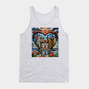 Watercolor city within heart of Valentines Tank Top